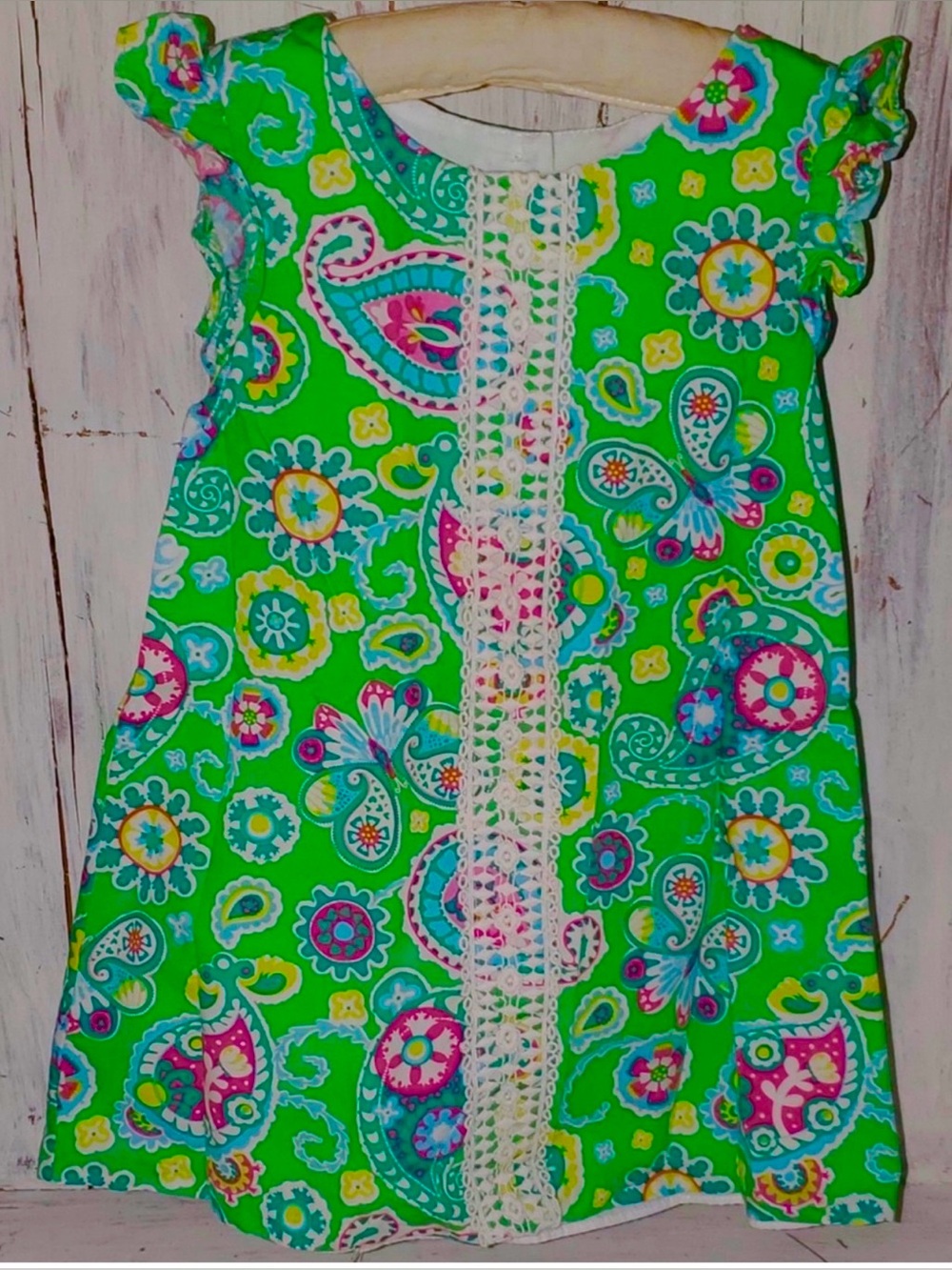 Counting daisies Green Paisley Lace-Trim Girls Dress Sz 6
